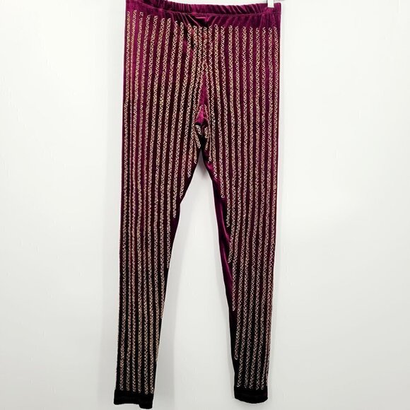 Virgo’s Lounge Burgundy Velvet Gold Beaded Leggings - Picture 4 of 7